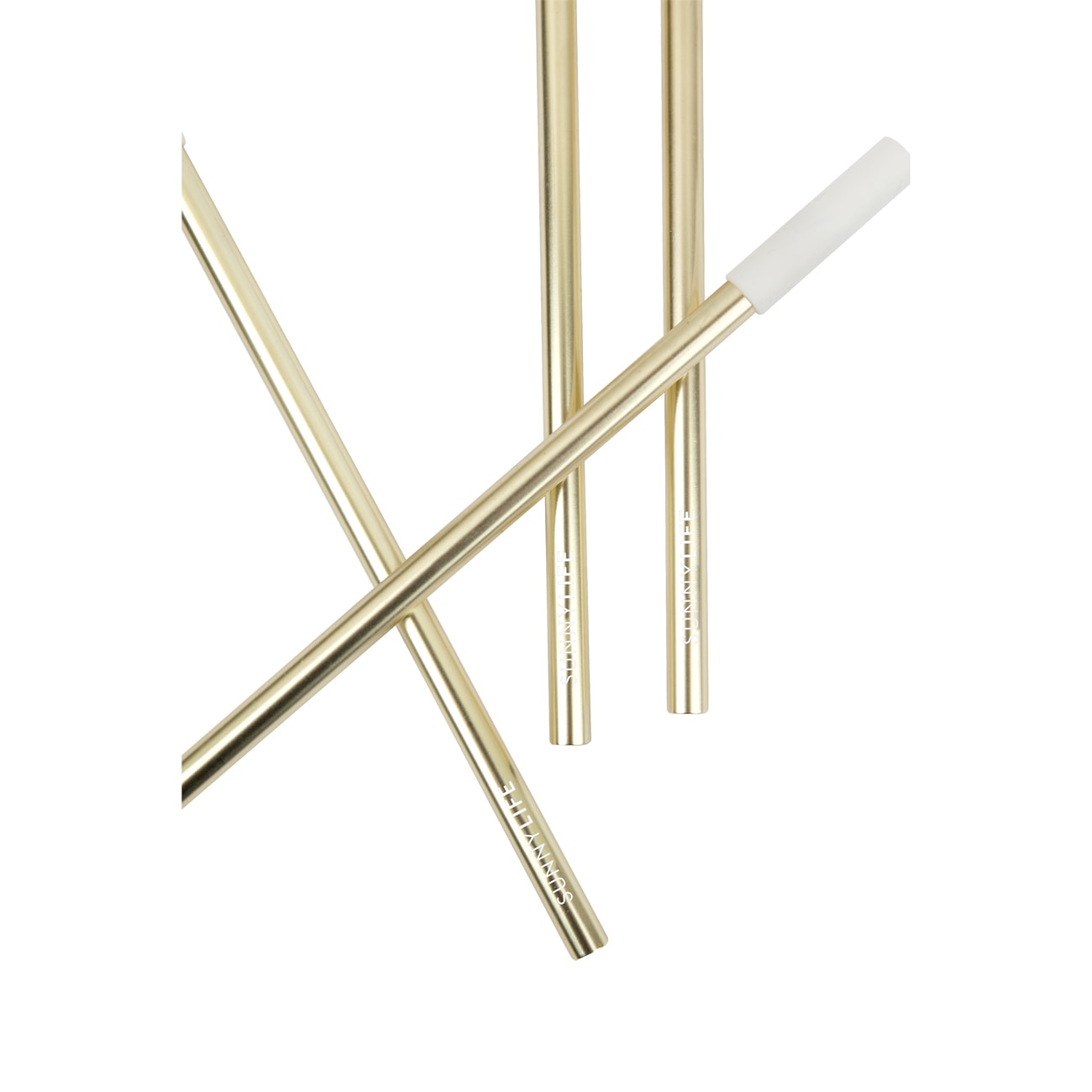 Reusable Metal & Silicone Straws Gold & White Set of 4