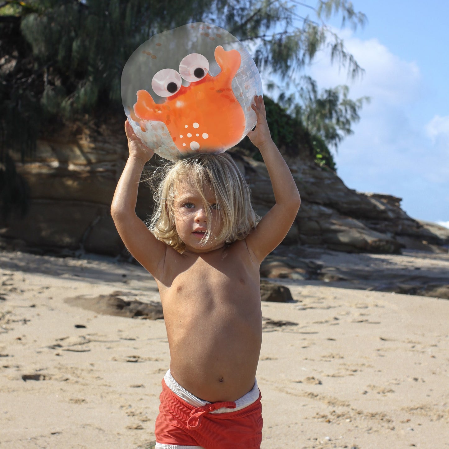 3D Inflatable Beach Ball Sonny the Sea Creature Neon Orange 