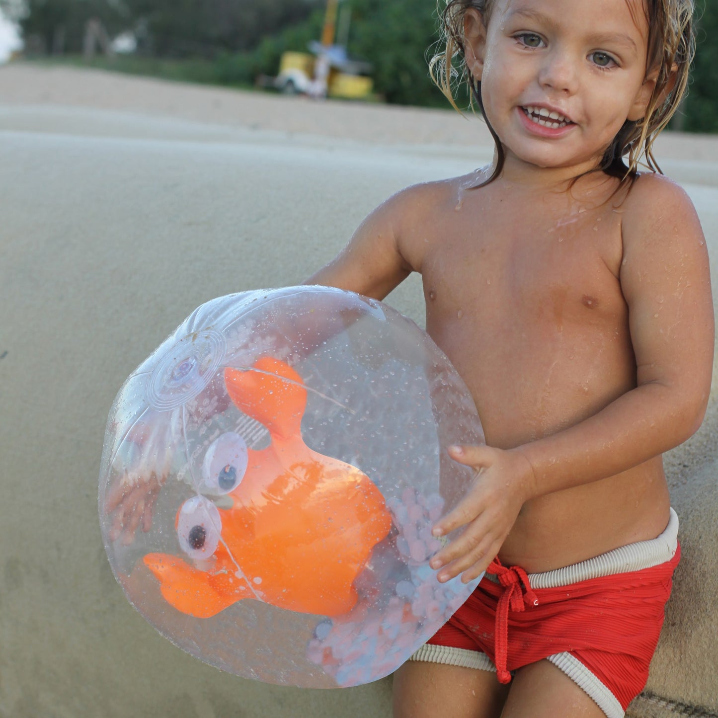 3D Inflatable Beach Ball Sonny the Sea Creature Neon Orange 